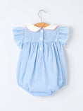 Load image into Gallery viewer, Blue Stripe Girl Romper Petal Peter Pan Collar Bow
