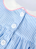 Load image into Gallery viewer, Blue Stripe Girl Romper Petal Peter Pan Collar Bow
