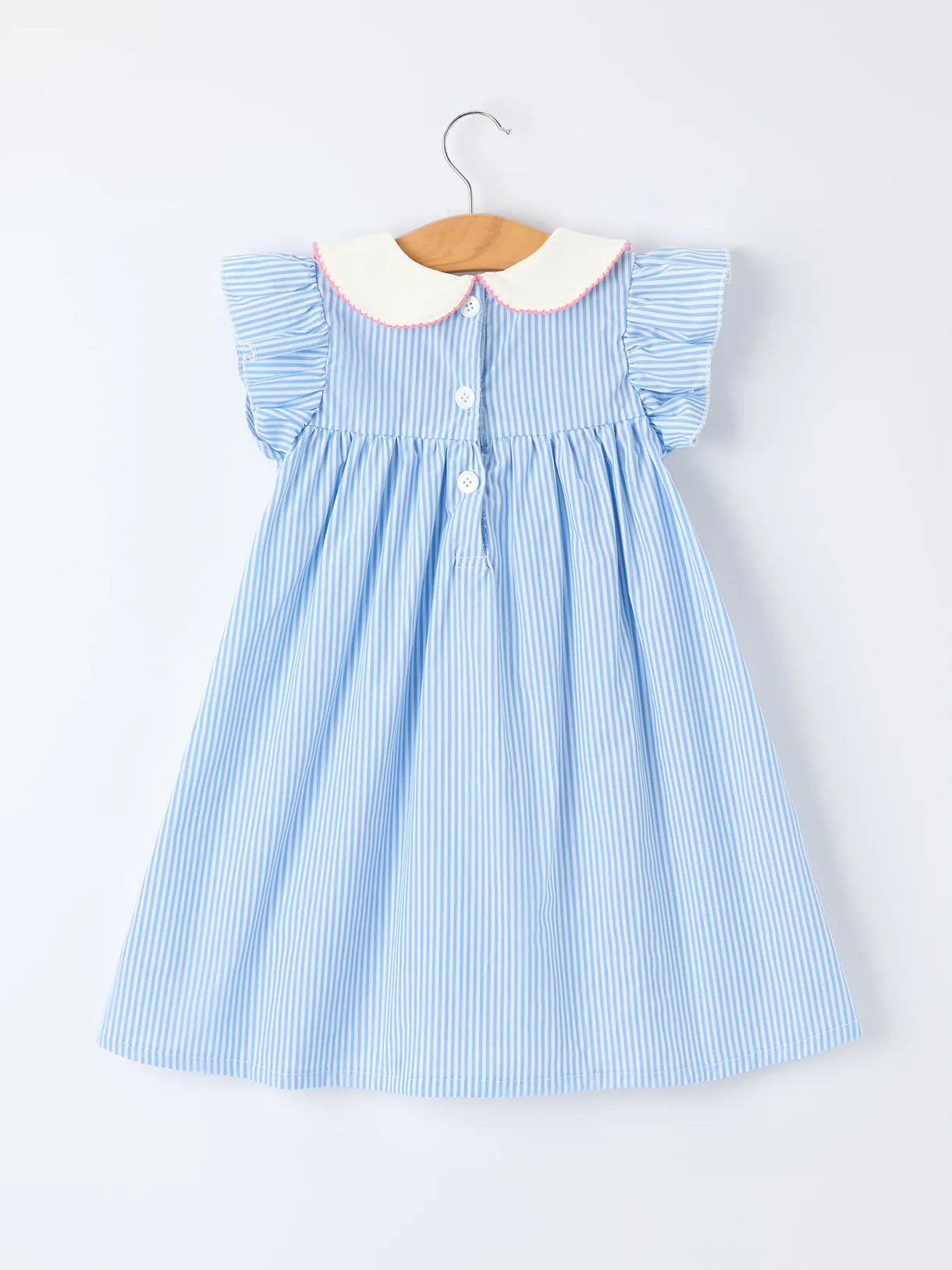 Blue Stripe Girl Dress Petal Peter Pan Collar Bow