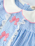 Load image into Gallery viewer, Blue Stripe Girl Dress Petal Peter Pan Collar Bow
