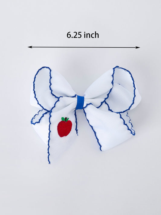Back to School Apple Bow Hair Clip 6.25 Inch
