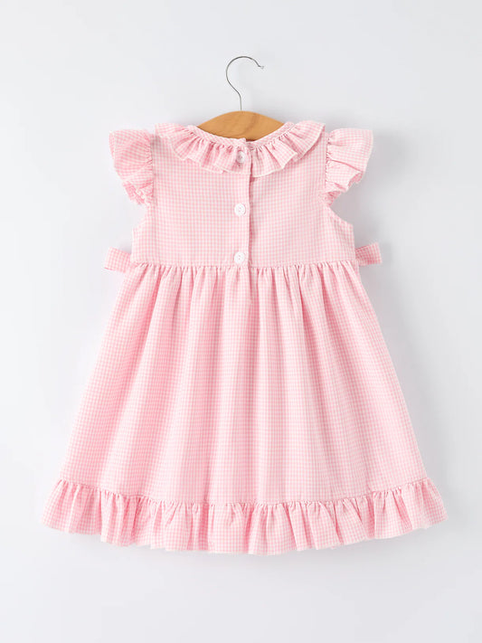 Back to School Pencil Plaid Girls Smocked Ruffle Collar Dress