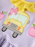 Load image into Gallery viewer, Back to School Bus Applique Ruffle Pocket Girls Dress
