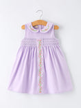 Load image into Gallery viewer, Floral Embroidered Girl Dress with Lavender Peter Pan Collar
