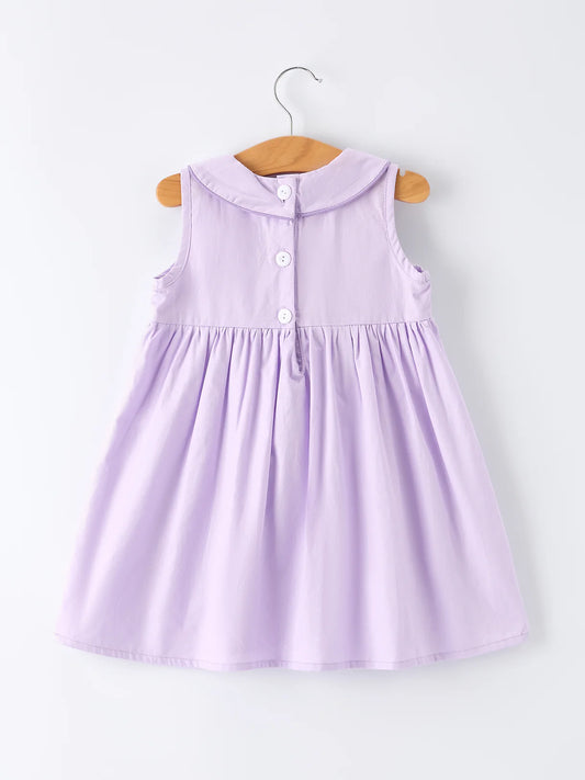 Floral Embroidered Girl Dress with Lavender Peter Pan Collar