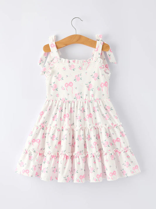 Floral Bow Girl Ruffle Dress