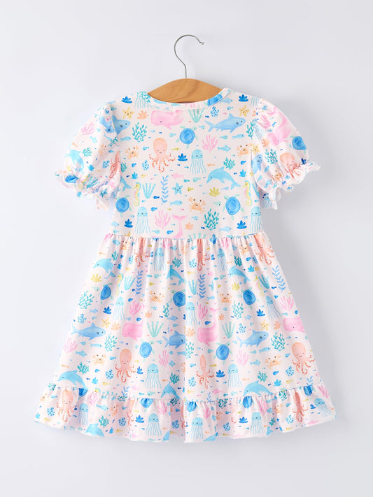 Pre-order Ocean Animal Print Girl Ruffle Dress