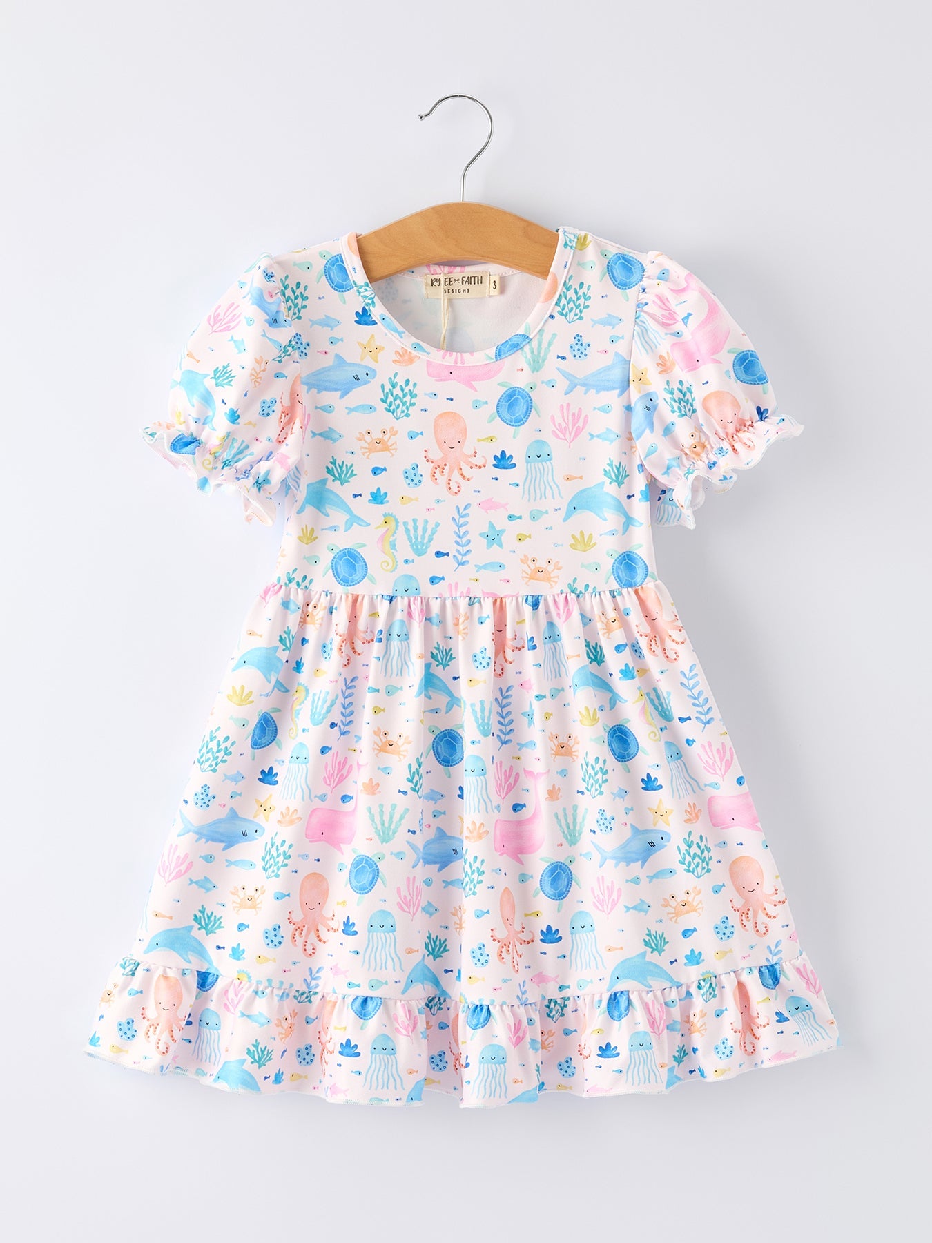 Pre-order Ocean Animal Print Girl Ruffle Dress