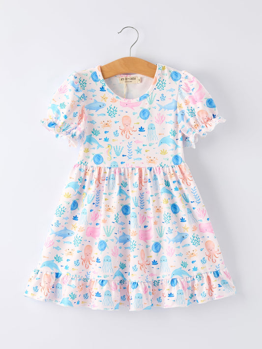 Pre-order Ocean Animal Print Girl Ruffle Dress
