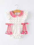 Load image into Gallery viewer, 4th of July Dot Girls Romper Bow Ruffle Peter Pan Collar
