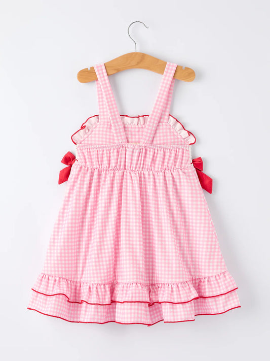 4th of July Plaid Girls Dress Bow Ruffle