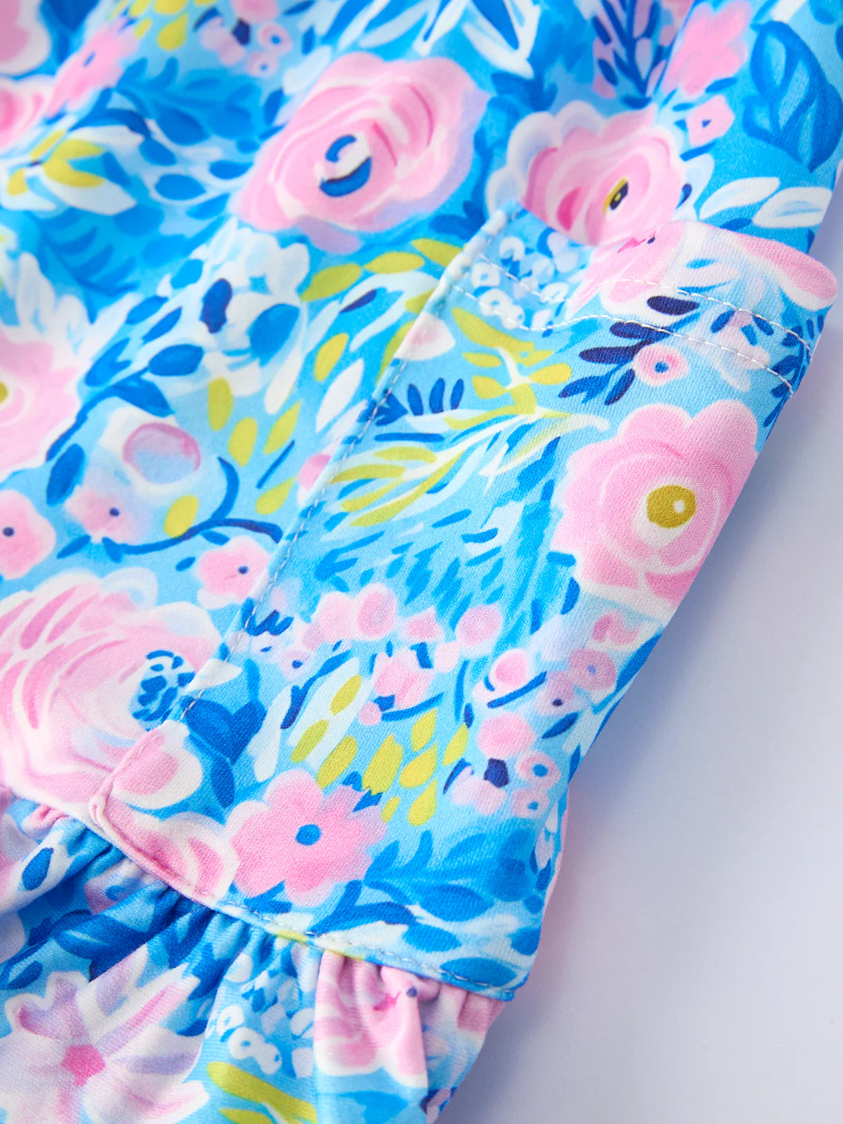 Spring Floral Girls Blue Dress Ruffle Hem