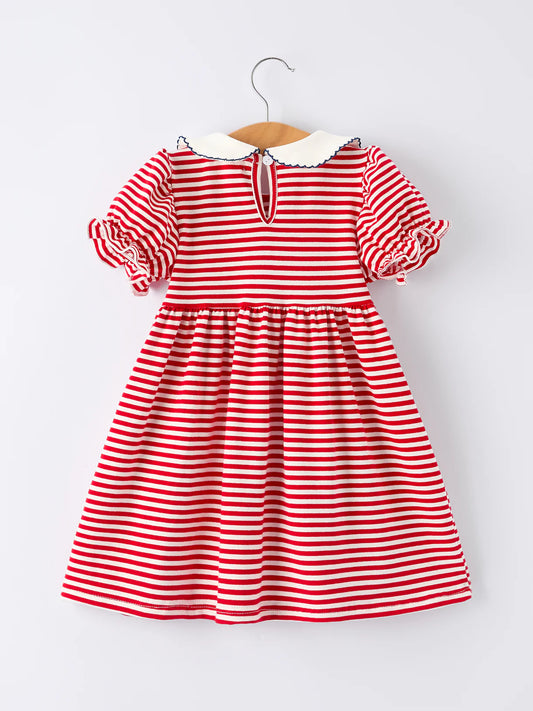 4th of July Bow Applique Striped Dress
