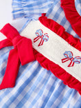 Load image into Gallery viewer, 4th of july Plaid Smocking Girls Bloomer Set
