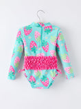 Load image into Gallery viewer, Summer Strawberry Print Girl Long Sleeve Ruffle One Piece Swimsuit
