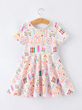 Load image into Gallery viewer, Back to School Rainbow Print Girls Dress Short Sleeve
