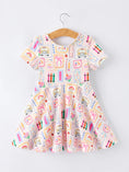 Load image into Gallery viewer, Back to School Rainbow Print Girls Dress Short Sleeve
