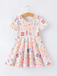 Load image into Gallery viewer, Back to School Rainbow Print Girls Dress Short Sleeve

