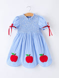Load image into Gallery viewer, Back To School Apple Applique Plaid Girls Dress Smocked
