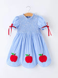 Load image into Gallery viewer, Back To School Apple Applique Plaid Girls Dress Smocked
