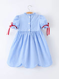 Load image into Gallery viewer, Back To School Apple Applique Plaid Girls Dress Smocked
