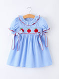 Load image into Gallery viewer, Back To School Apple Plaid Girls Dress Smocked Puff Sleeve Bow
