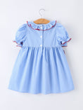 Load image into Gallery viewer, Back To School Apple Plaid Girls Dress Smocked Puff Sleeve Bow
