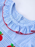 Load image into Gallery viewer, Back To School Apple Plaid Girls Dress Smocked Puff Sleeve Bow
