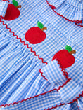 Load image into Gallery viewer, Back To School Apple Plaid Girls Dress Smocked Puff Sleeve Bow
