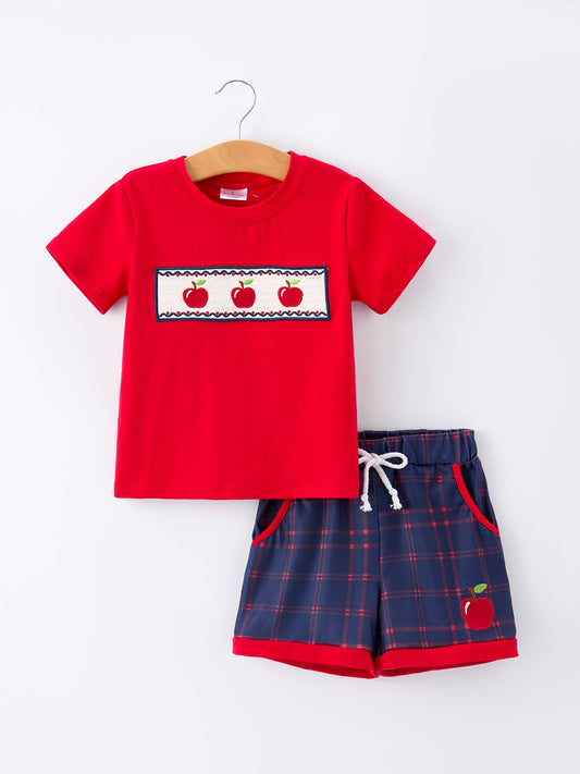 Back To School Apple Boys Set Plaid Shorts