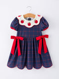 Load image into Gallery viewer, Back To School Apple Plaid Girls Dress Scallop Hem Bow
