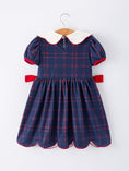 Load image into Gallery viewer, Back To School Apple Plaid Girls Dress Scallop Hem Bow
