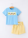 Load image into Gallery viewer, Back To School School Bus Boys Set Plaid Shorts
