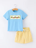 Load image into Gallery viewer, Back To School School Bus Boys Set Plaid Shorts
