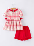 Load image into Gallery viewer, Back To School School Bus Embroidery Plaid Girls Set Ruffle Bow
