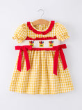 Load image into Gallery viewer, Back To School Supply Plaid Girls Dress Ruffle Collar Bow
