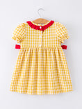 Load image into Gallery viewer, Back To School Supply Plaid Girls Dress Ruffle Collar Bow
