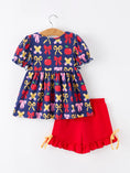 Load image into Gallery viewer, Girls Back To School Apple Pencil Outfit Set Bow Ruffle

