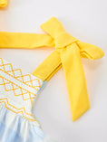 Load image into Gallery viewer, Girls Back To School Pencil Plaid Dress Bow Applique Smocked

