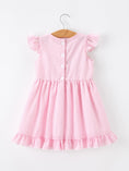 Load image into Gallery viewer, Girls Back To School Bow Twirl Dress Ruffle Applique Pink
