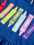 Load image into Gallery viewer, Girls Back To School Crayon Twirl Dress Ruffle Applique
