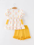 Load image into Gallery viewer, Girls Back To School Pencil Bow Pocket Ruffle Top Shorts Set
