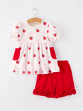 Load image into Gallery viewer, Girls Back To School Apple Bow Pocket Ruffle Top Shorts Set
