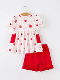 Load image into Gallery viewer, Girls Back To School Apple Bow Pocket Ruffle Top Shorts Set
