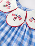 Load image into Gallery viewer, Girls 4th of July Plaid Twirl Dress Bow Embroidery Petals Collar

