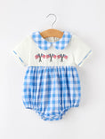 Load image into Gallery viewer, Boys 4th of July Plaid Romper Embroidery Petals Collar
