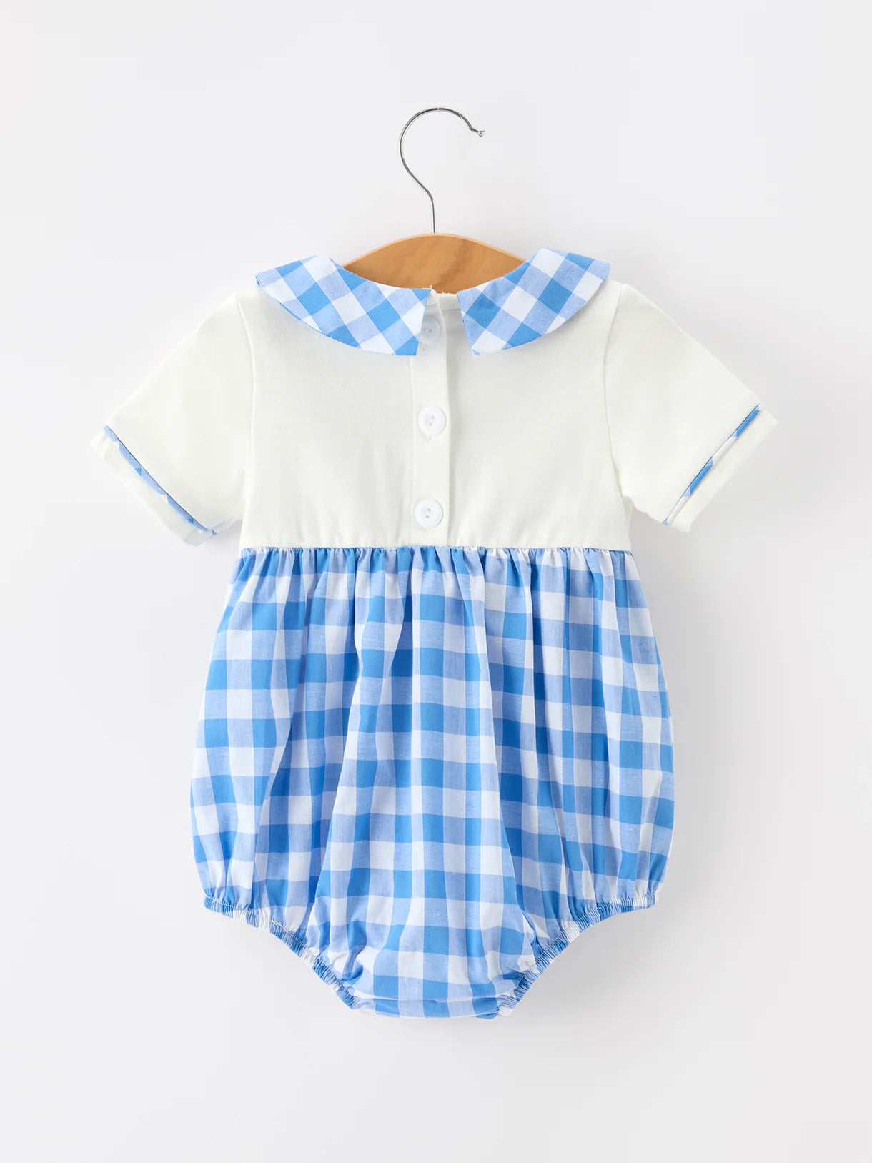 Boys 4th of July Plaid Romper Embroidery Petals Collar