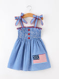 Load image into Gallery viewer, Girls 4th of July Plaid Twirl Dress Bow Smocked

