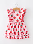 Load image into Gallery viewer, Girls Back To School Apple Twirl Dress Ruffle Flutter Sleeve
