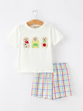 Load image into Gallery viewer, Boys Back To School Dog Plaid Short Set Applique
